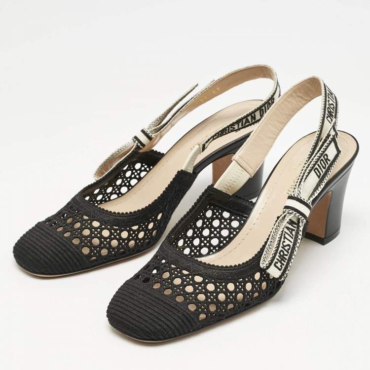 Pre Owned Dior Black Canvas D-moi Slingback Pumps Size 37