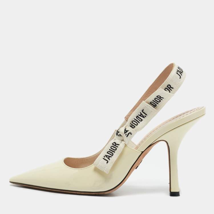 Pre Owned Dior Cream Patent Leather J'Adior Pointed Toe Slingback Pumps Size 38