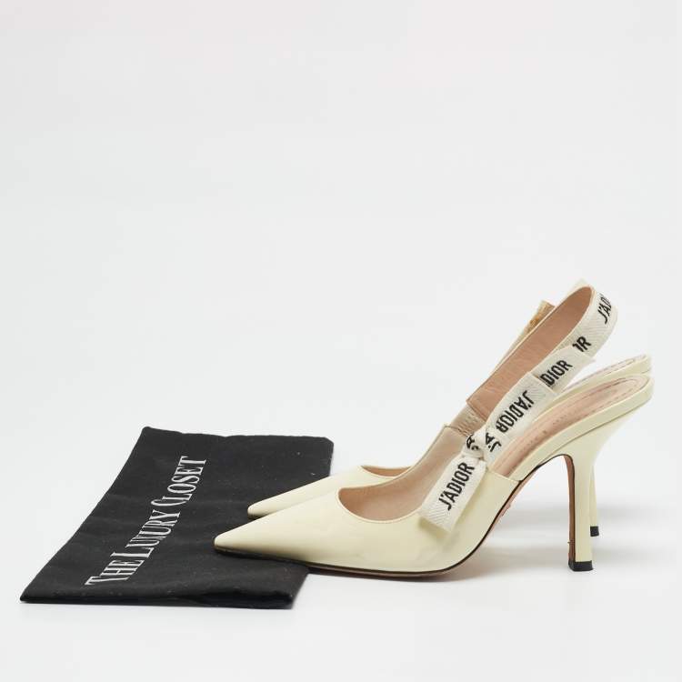 Pre Owned Dior Cream Patent Leather J'Adior Pointed Toe Slingback Pumps Size 38