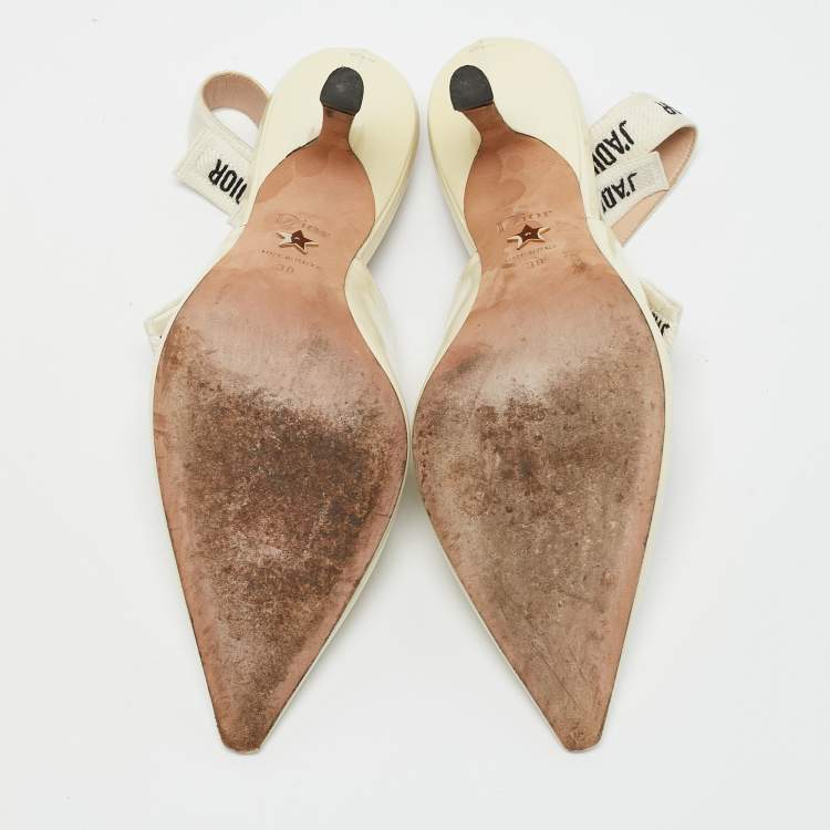 Pre Owned Dior Cream Patent Leather J'Adior Pointed Toe Slingback Pumps Size 38