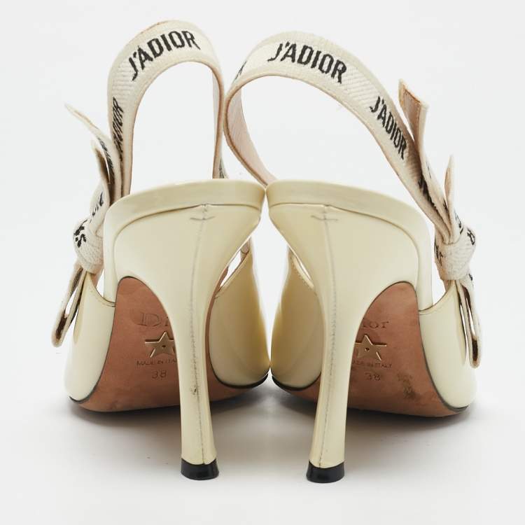 Pre Owned Dior Cream Patent Leather J'Adior Pointed Toe Slingback Pumps Size 38