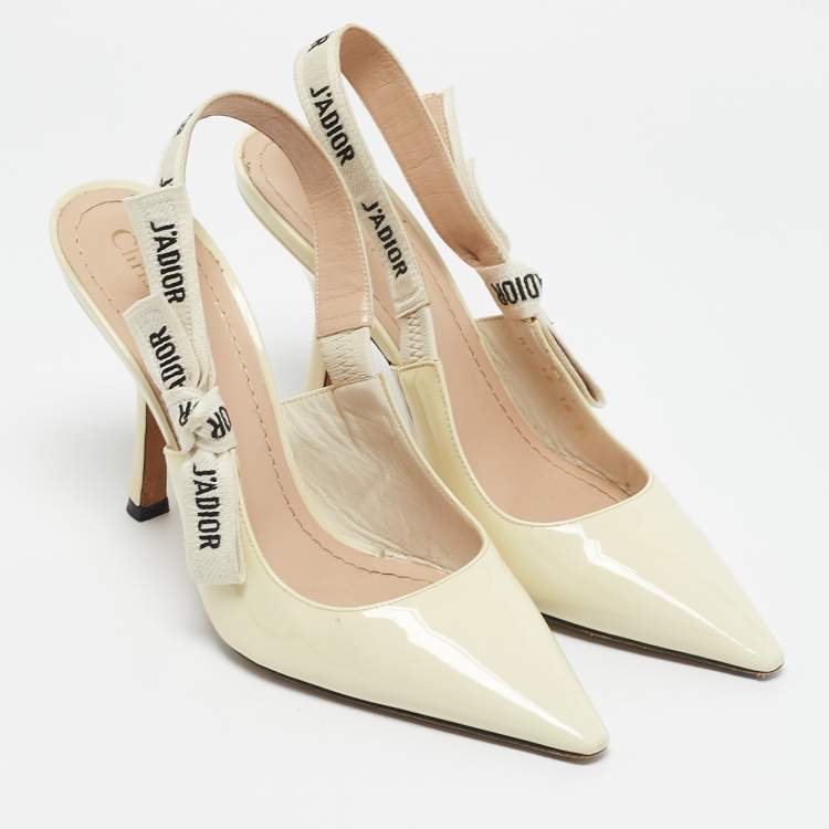 Pre Owned Dior Cream Patent Leather J'Adior Pointed Toe Slingback Pumps Size 38