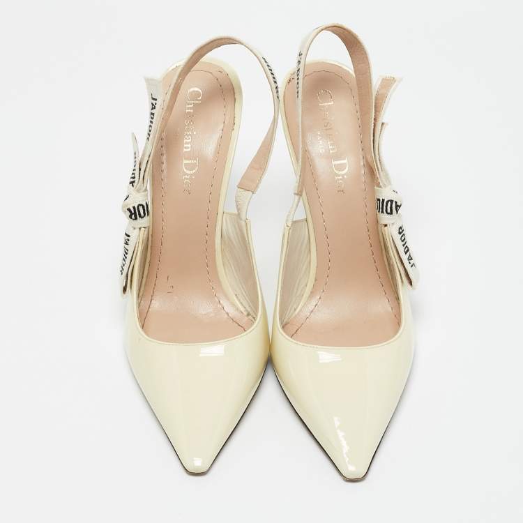 Pre Owned Dior Cream Patent Leather J'Adior Pointed Toe Slingback Pumps Size 38