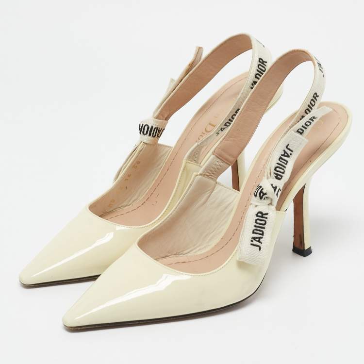 Pre Owned Dior Cream Patent Leather J'Adior Pointed Toe Slingback Pumps Size 38