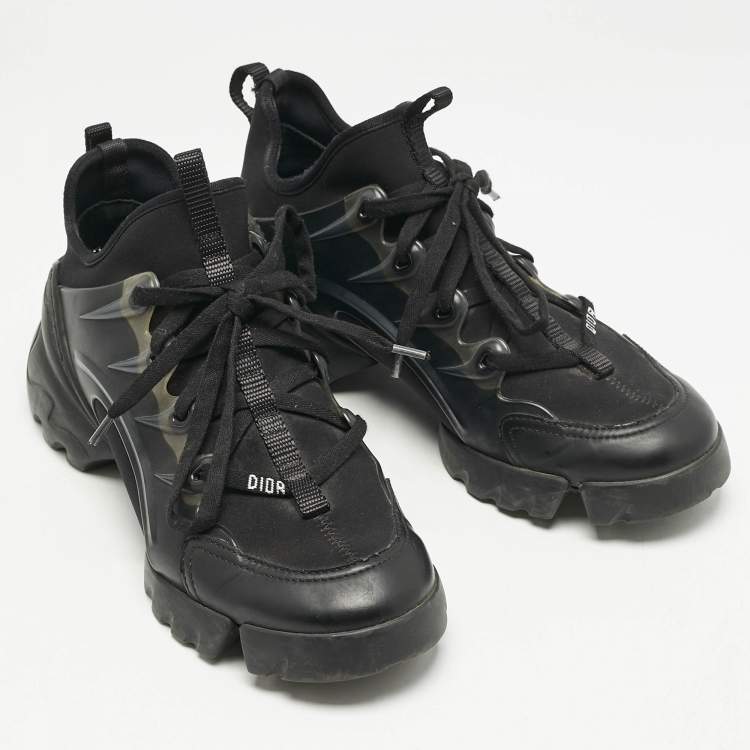 Pre Owned Dior Black Leather and Neoprene D-Connect Sneakers Size 37