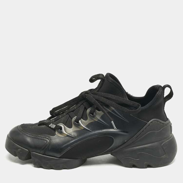 Pre Owned Dior Black Leather and Neoprene D-Connect Sneakers Size 37