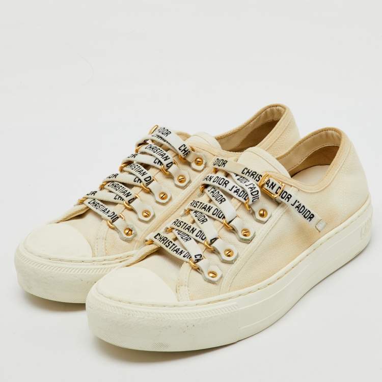Pre Owned Dior Cream Canvas Walk'n'Dior Low Top Sneakers Size 36.5