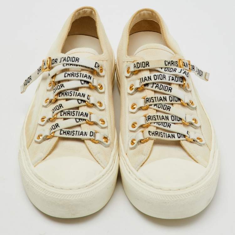 Pre Owned Dior Cream Canvas Walk'n'Dior Low Top Sneakers Size 36.5