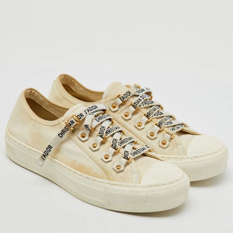 Pre Owned Dior Cream Canvas Walk'n'Dior Low Top Sneakers Size 36.5