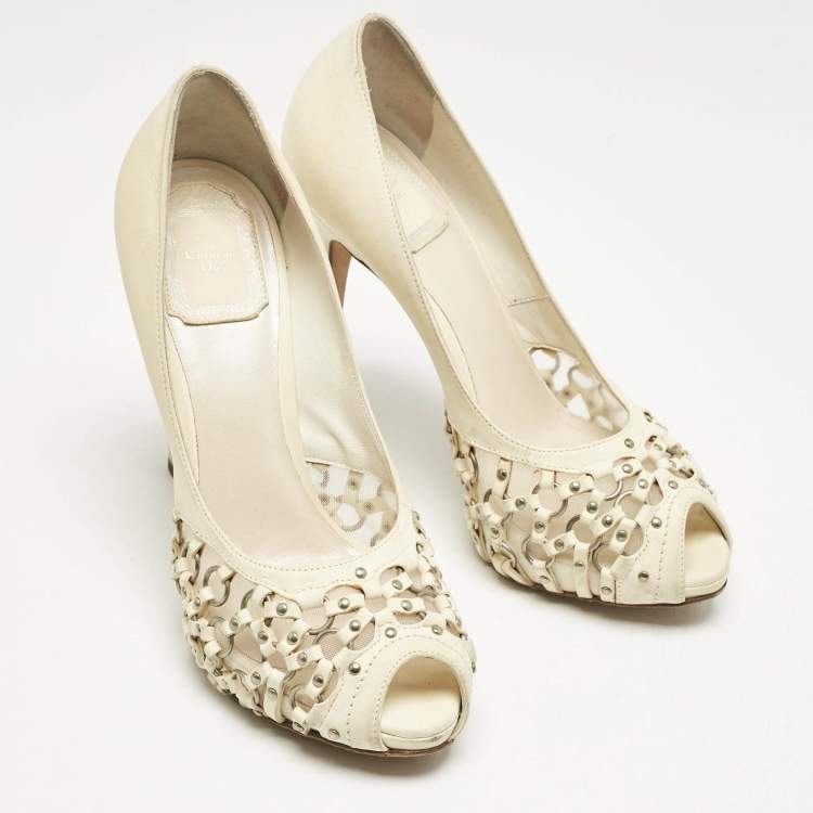 Pre Owned Dior Cream Leather Miss Dior Peep Toe Pumps Size 38
