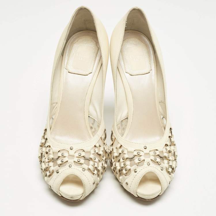 Pre Owned Dior Cream Leather Miss Dior Peep Toe Pumps Size 38