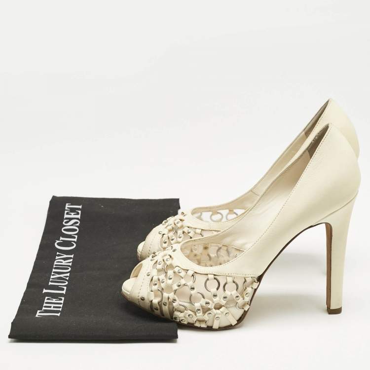 Pre Owned Dior Cream Leather Miss Dior Peep Toe Pumps Size 38