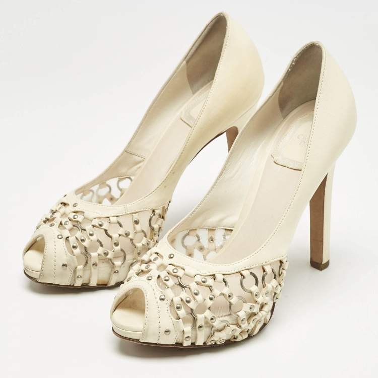 Pre Owned Dior Cream Leather Miss Dior Peep Toe Pumps Size 38