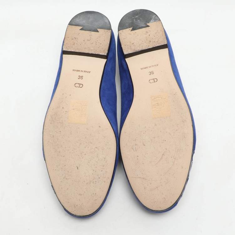 Pre Owned Dior Blue Patent Leather and Suede Rose Smoking Slippers Size 36