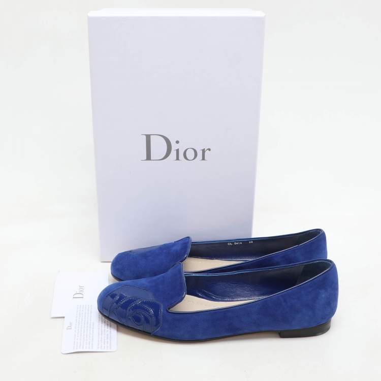 Pre Owned Dior Blue Patent Leather and Suede Rose Smoking Slippers Size 36