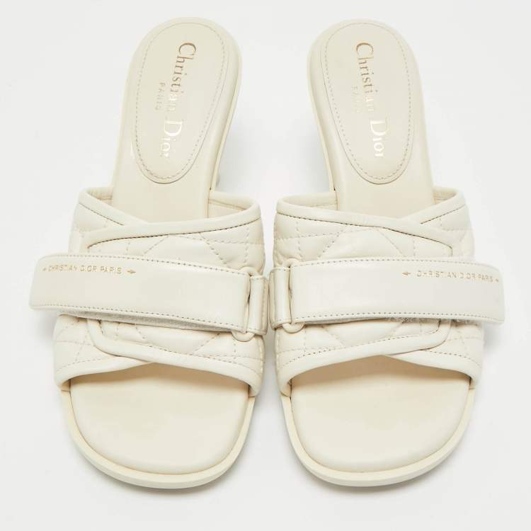 Pre Owned Dior Off White Quilted Leather Diorevolution Slide Sandals Size 37.5