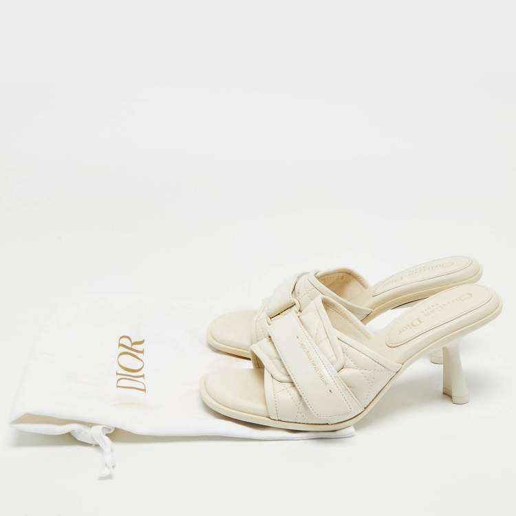 Pre Owned Dior Off White Quilted Leather Diorevolution Slide Sandals Size 37.5