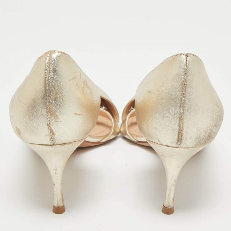 Pre Owned Dior Gold Leather D'orsay Pointed Toe Pumps Size 37.5