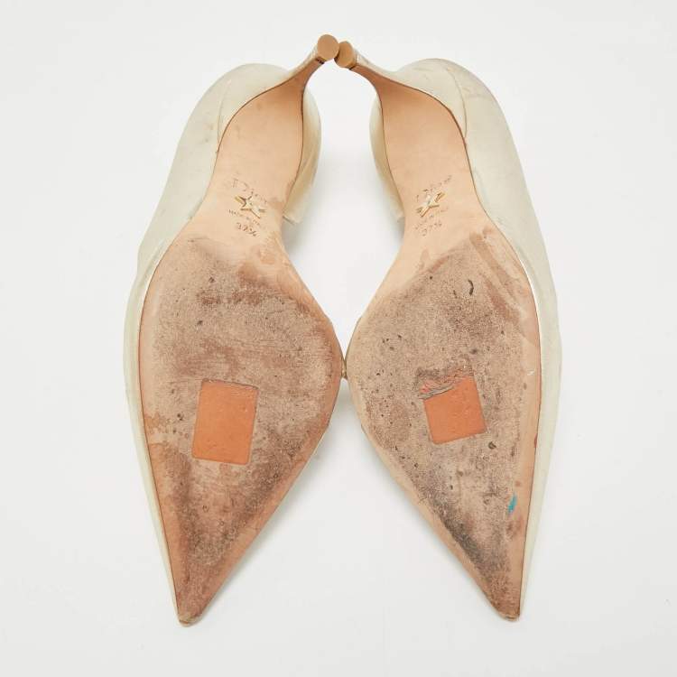 Pre Owned Dior Gold Leather D'orsay Pointed Toe Pumps Size 37.5
