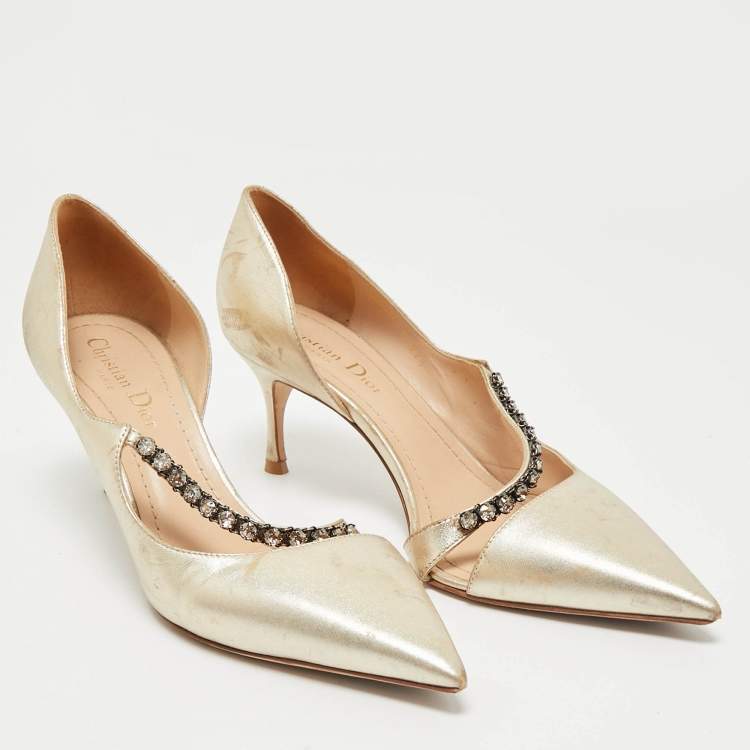 Pre Owned Dior Gold Leather D'orsay Pointed Toe Pumps Size 37.5