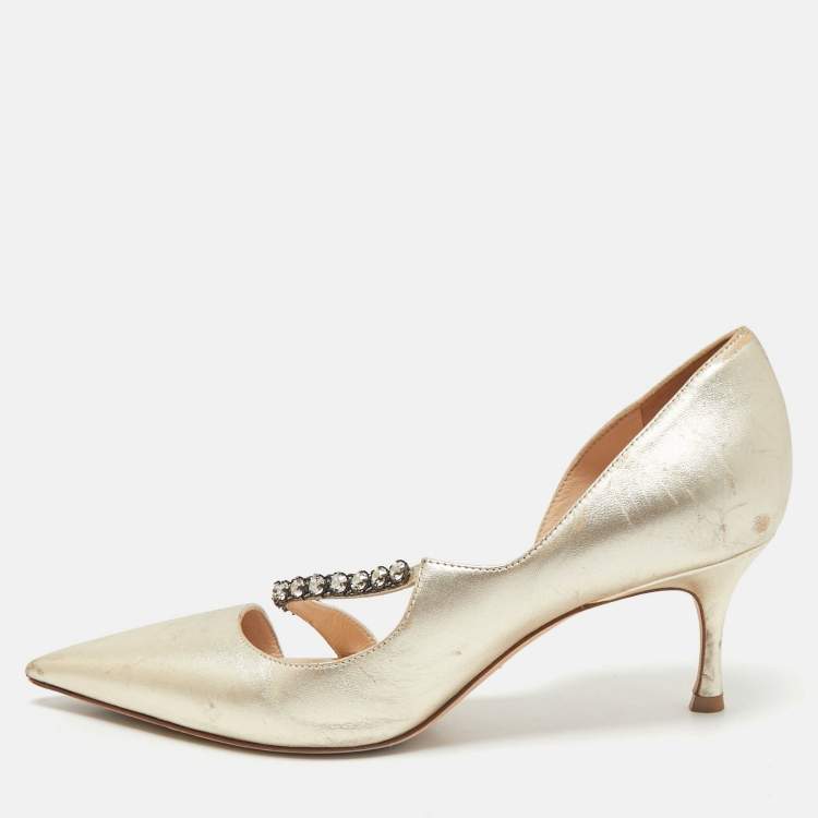 Pre Owned Dior Gold Leather D'orsay Pointed Toe Pumps Size 37.5