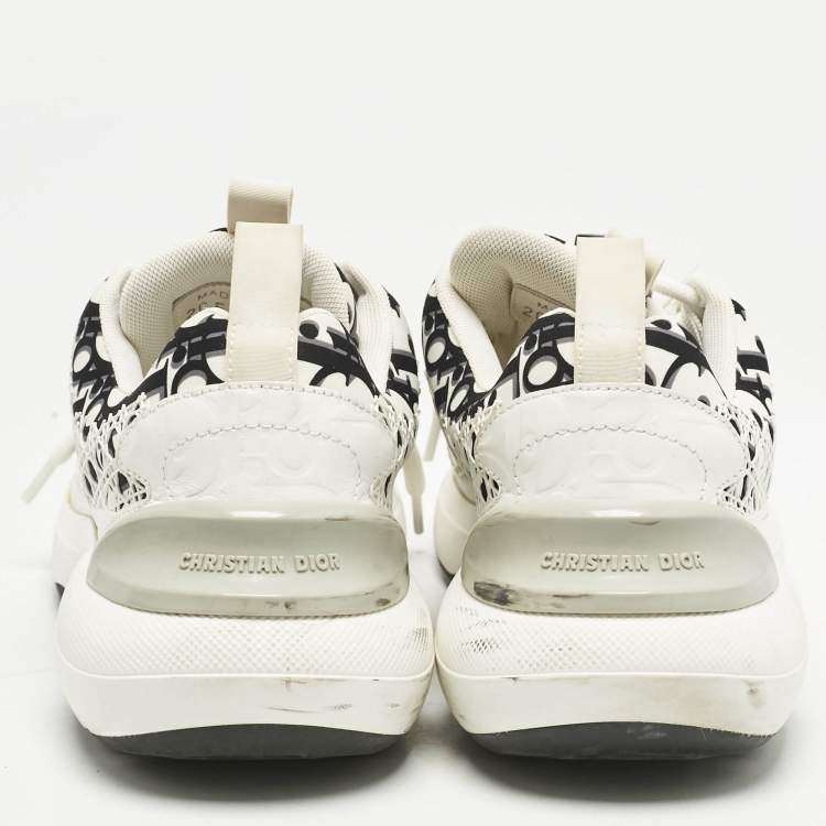 Pre Owned Dior White/Black Oblique Cannage Leather and Rubber B24 Low Top Sneakers Size 36.5