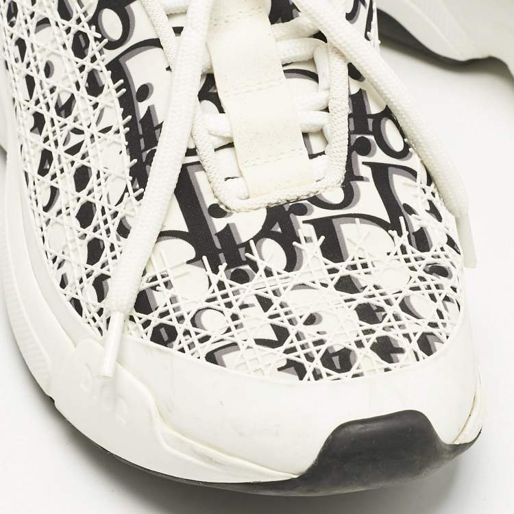 Pre Owned Dior White/Black Oblique Cannage Leather and Rubber B24 Low Top Sneakers Size 36.5