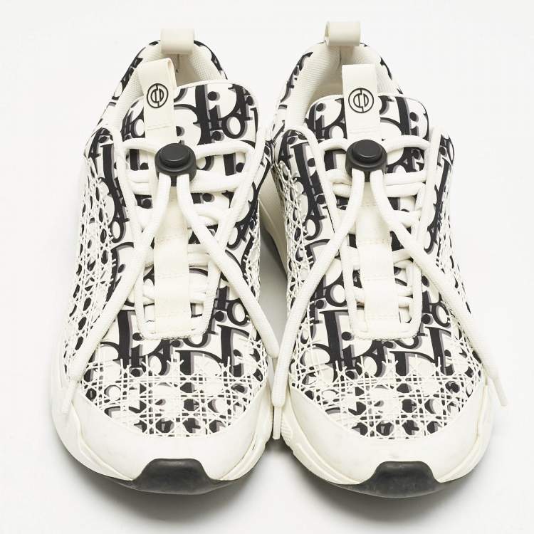 Pre Owned Dior White/Black Oblique Cannage Leather and Rubber B24 Low Top Sneakers Size 36.5