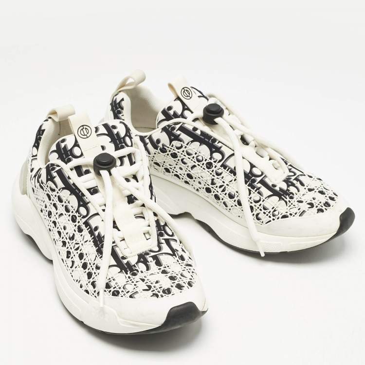 Pre Owned Dior White/Black Oblique Cannage Leather and Rubber B24 Low Top Sneakers Size 36.5