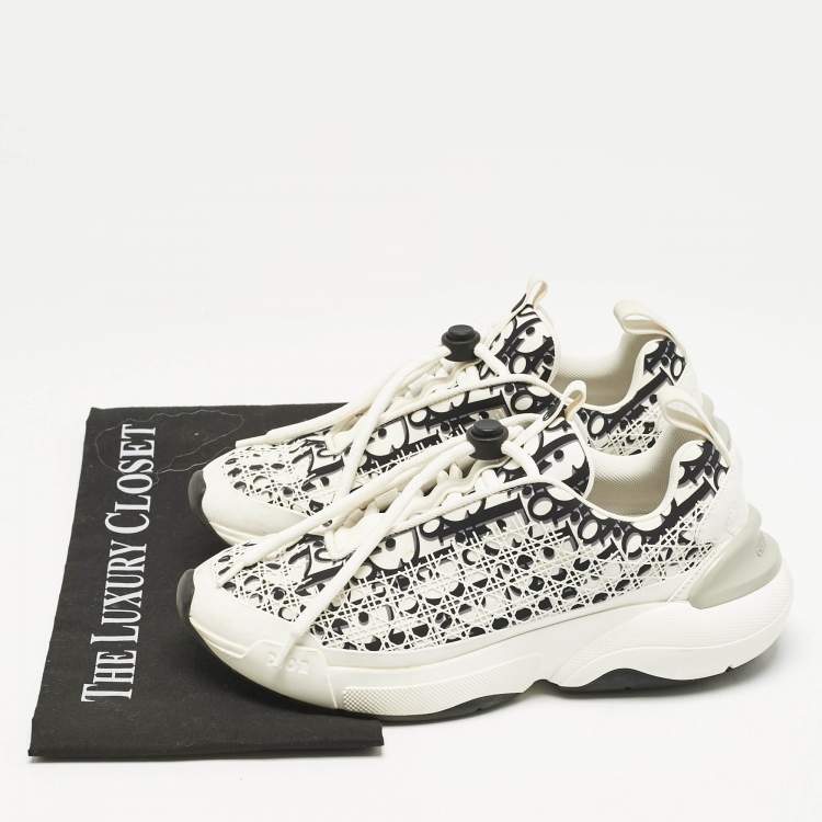 Pre Owned Dior White/Black Oblique Cannage Leather and Rubber B24 Low Top Sneakers Size 36.5