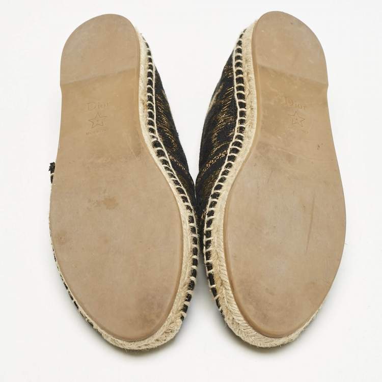 Pre Owned Dior Black/Gold Canvas Granville Espadrille Flats Size 38