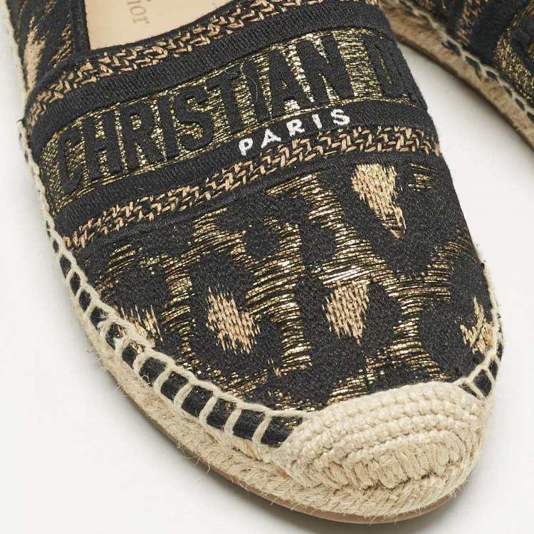 Pre Owned Dior Black/Gold Canvas Granville Espadrille Flats Size 38