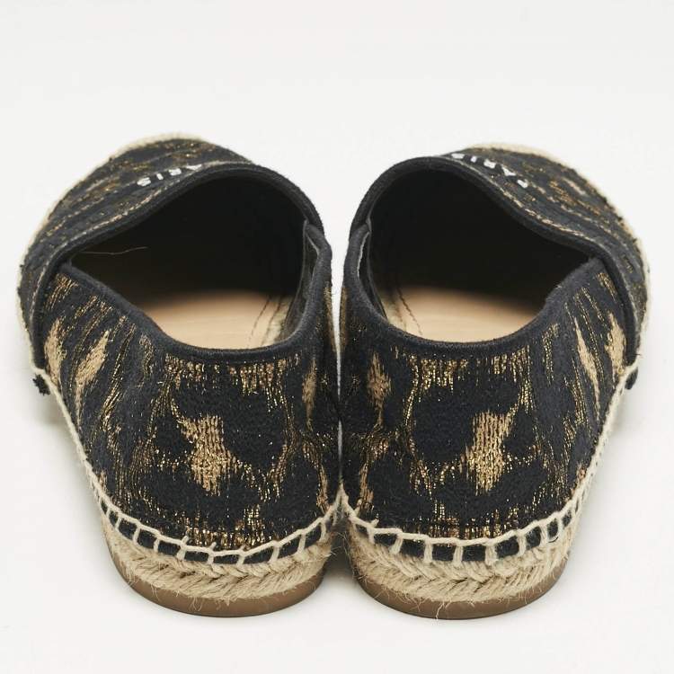 Pre Owned Dior Black/Gold Canvas Granville Espadrille Flats Size 38