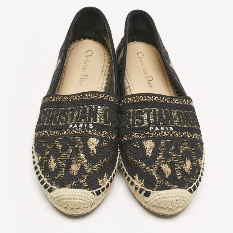 Pre Owned Dior Black/Gold Canvas Granville Espadrille Flats Size 38