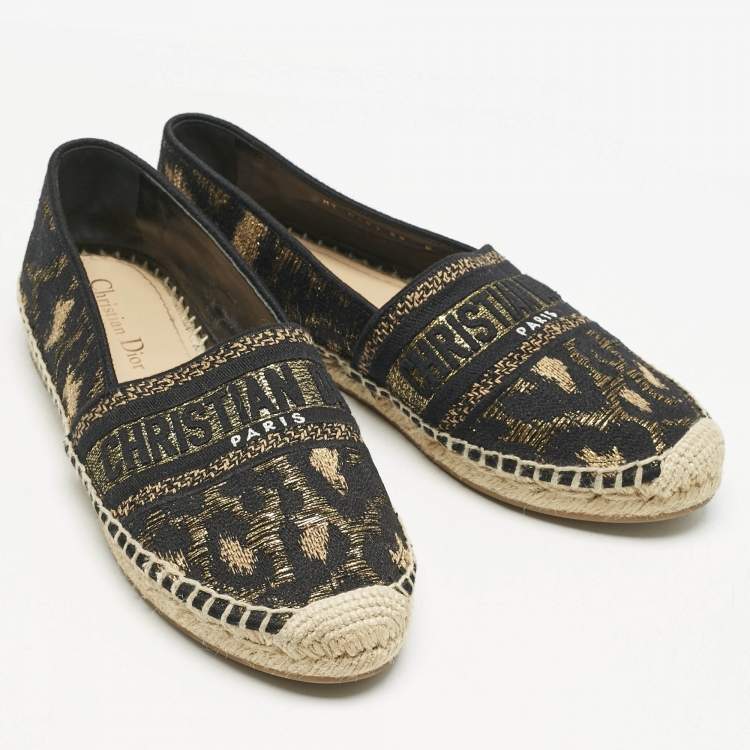 Pre Owned Dior Black/Gold Canvas Granville Espadrille Flats Size 38