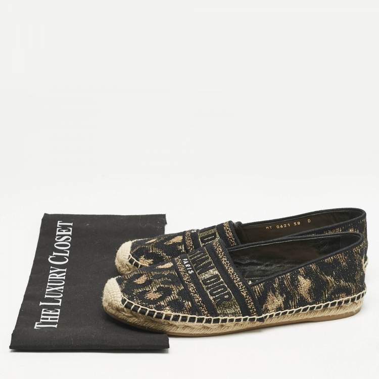 Pre Owned Dior Black/Gold Canvas Granville Espadrille Flats Size 38