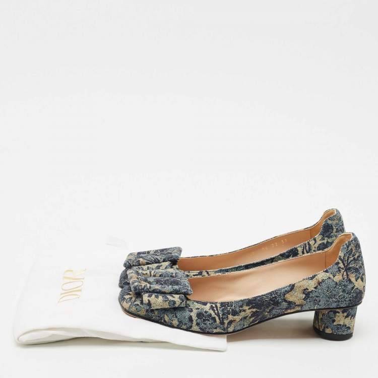 Pre Owned Dior Navy Blue Brocart Lurex Fabric Idylle Pumps Size 37