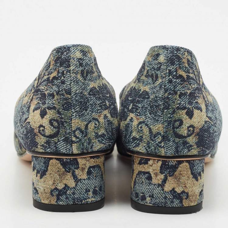 Pre Owned Dior Navy Blue Brocart Lurex Fabric Idylle Pumps Size 37