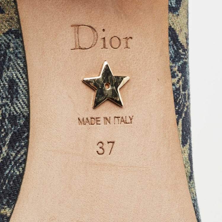 Pre Owned Dior Navy Blue Brocart Lurex Fabric Idylle Pumps Size 37