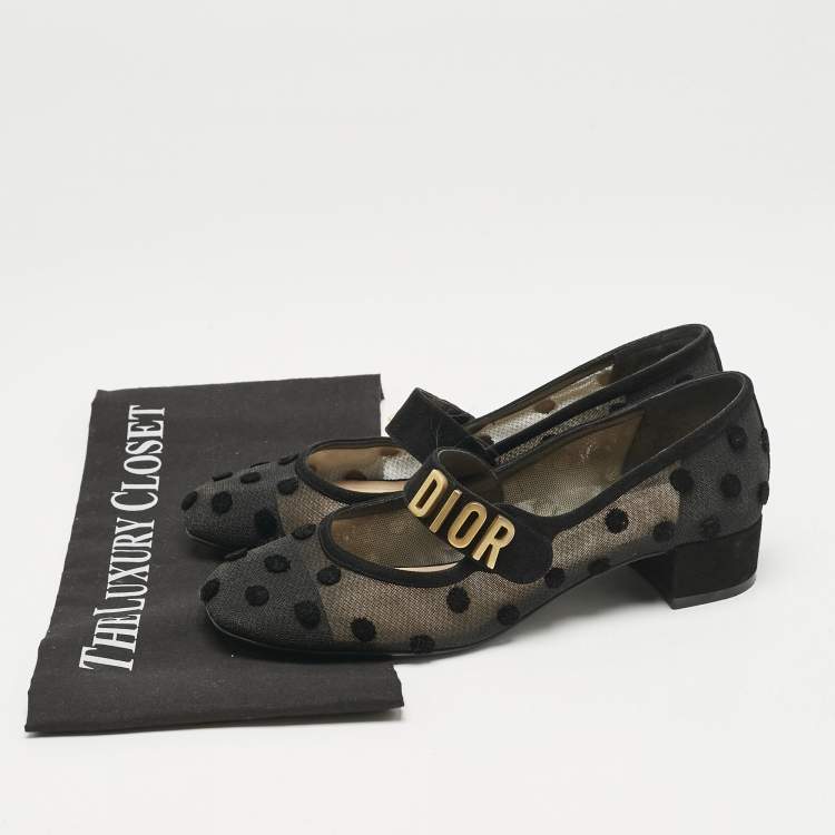 Pre Owned  Dior Black Suede And Mesh Baby-D Mary Jane Pumps Size 36