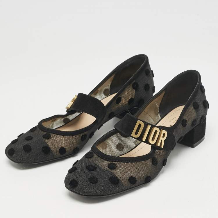 Pre Owned  Dior Black Suede And Mesh Baby-D Mary Jane Pumps Size 36