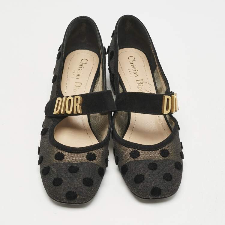 Pre Owned  Dior Black Suede And Mesh Baby-D Mary Jane Pumps Size 36