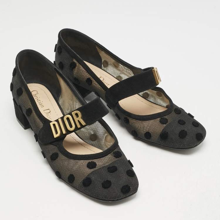 Pre Owned  Dior Black Suede And Mesh Baby-D Mary Jane Pumps Size 36