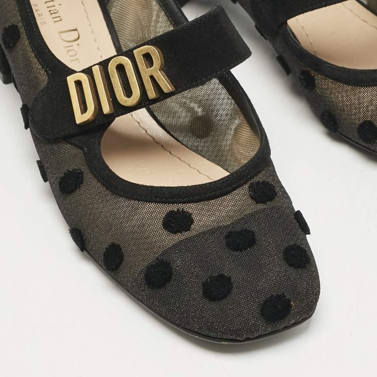 Pre Owned  Dior Black Suede And Mesh Baby-D Mary Jane Pumps Size 36
