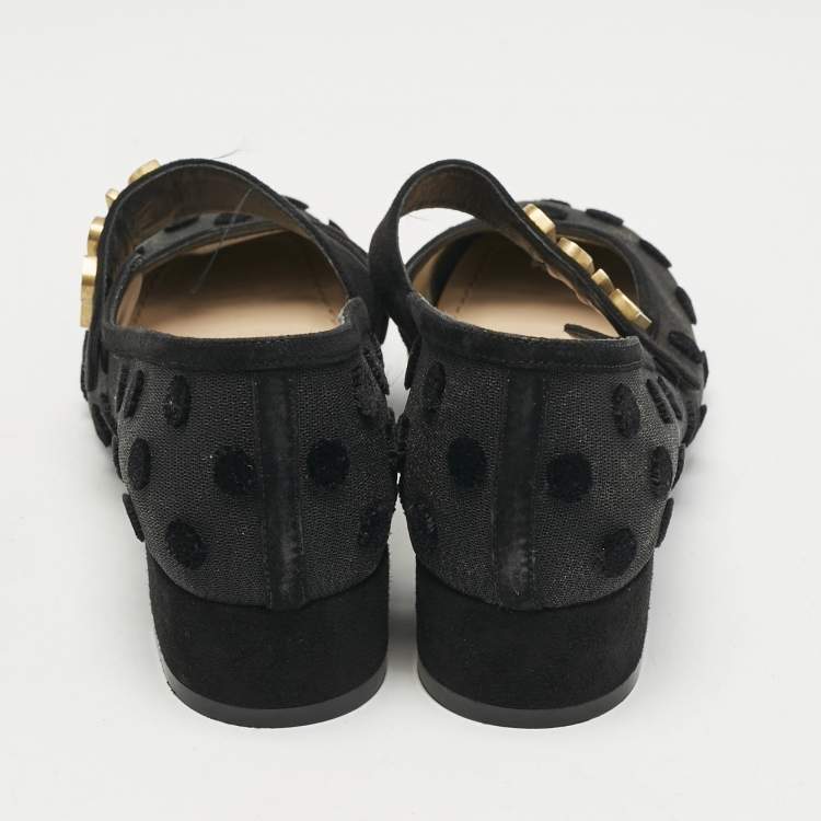 Pre Owned  Dior Black Suede And Mesh Baby-D Mary Jane Pumps Size 36
