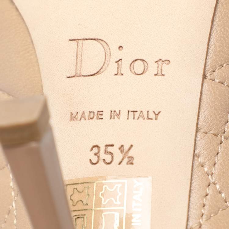 Pre Owned Dior Beige Clair Cannage Leather Sweet Peep Toe Pumps Size 35.5