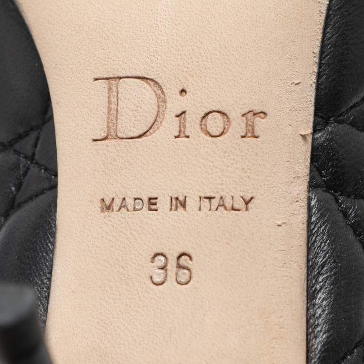 Pre Owned Dior Black Quilted Cannage Leather Bow Detail Peep Tow Pumps Size 36