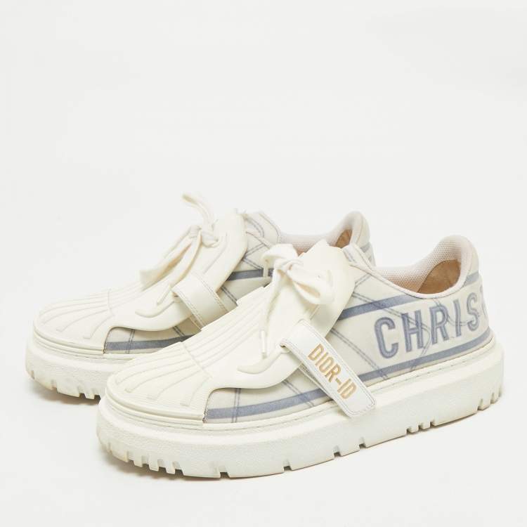 Pre Owned Dior Navy Blue/White  Canvas and Leather Dior ID Lace Up Sneakers Size 38