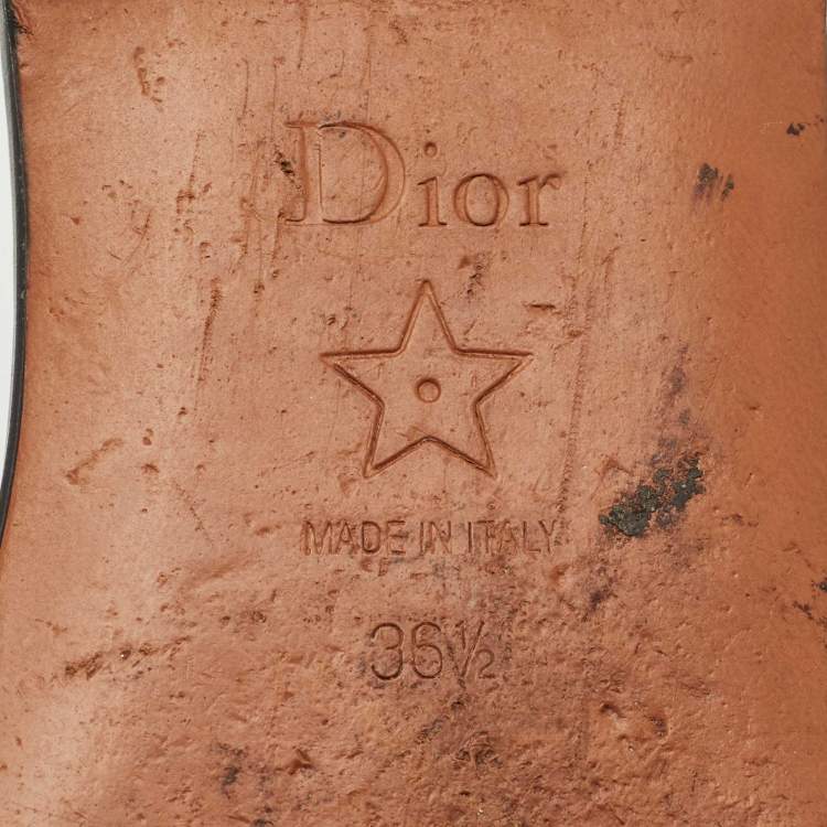Pre Owned Dior Black/White Embroidered Canvas Dway Flats Slides Size 36.5