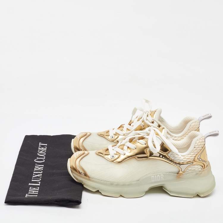 Pre Owned Dior White/Gold Rubber, Mesh and Leather Vibe Low Top Sneakers Size 40